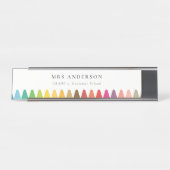 キッズモダン先生カラフルレインボークレヨンカラー デスクネームプレート (正面)