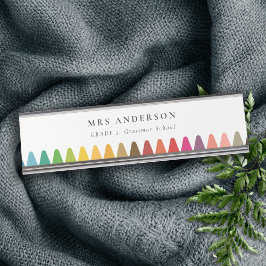 キッズモダン先生カラフルレインボークレヨンカラー デスクネームプレート
