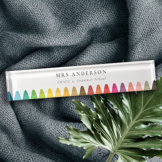 キッズモダン先生カラフルレインボークレヨンカラー デスクネームプレート
