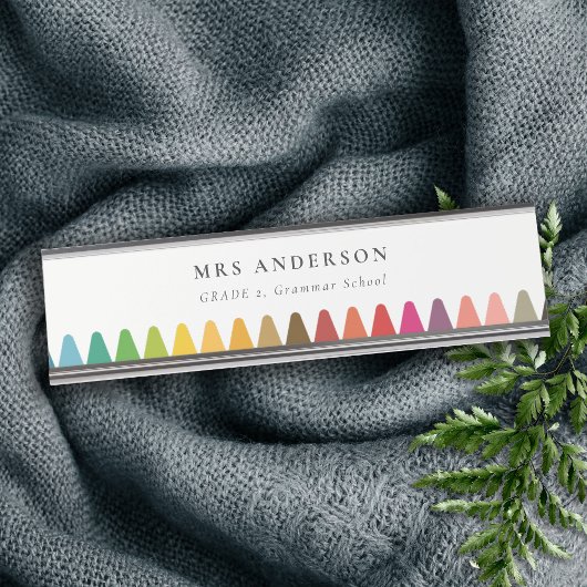 キッズモダン先生カラフルレインボークレヨンカラー デスクネームプレート