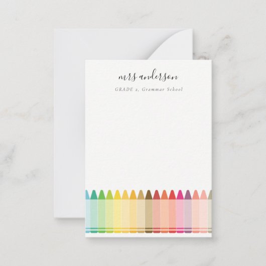キッズモダン先生カラフルレインボークレヨンカラー ノートカード (正面)