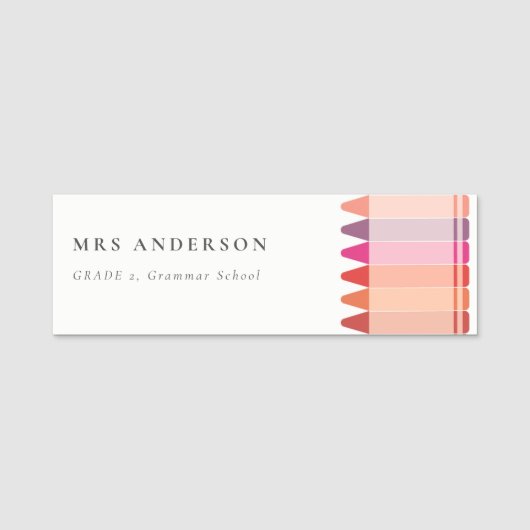 キッズモダン先生カラフルレインボークレヨンカラー 名札 (正面)