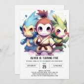 キッズモンキー誕生日 招待状 (正面/裏面)