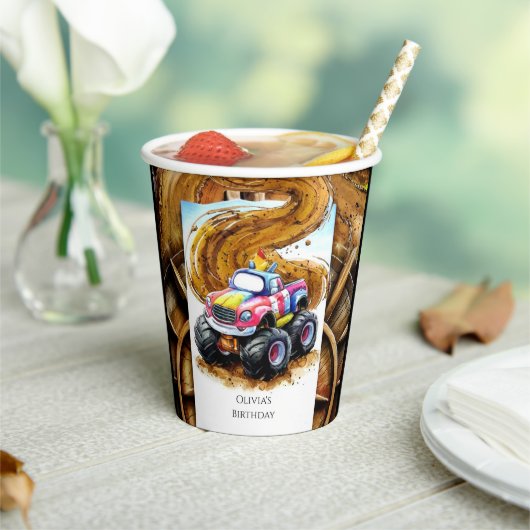 キッズモンスタお洒落ートラック誕生日 紙コップ (インサイチュ)