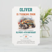 キッズモンスタモダンートラックウォーターカラー誕生日 招待状 (スタンド正面)