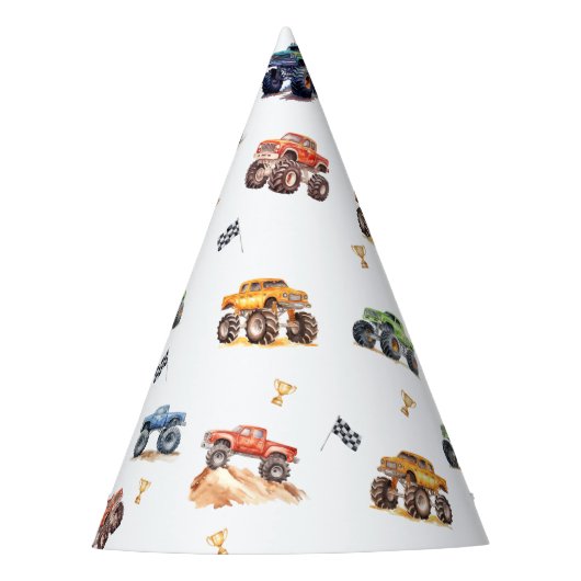 キッズモンスタモダンートラックバースデーパーティー パーティーハット (正面)