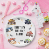キッズモンスタモダンートラックバースデーパーティー ペーパープレート (パーティー)
