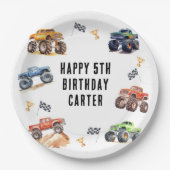 キッズモンスタモダンートラックバースデーパーティー ペーパープレート (正面)