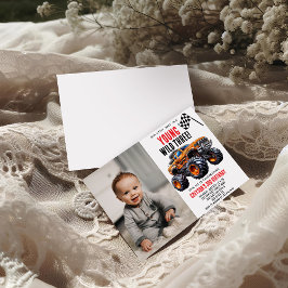 キッズモンスタモダンートラックバースデーパーティー 招待状