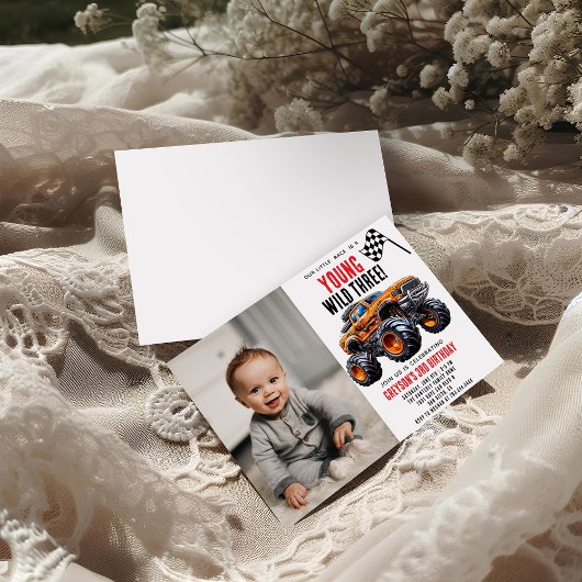 キッズモンスタモダンートラックバースデーパーティー 招待状