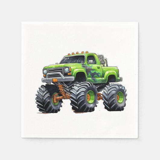キッズモンスタモダンートラック誕生日パーティー スタンダードカクテルナプキン (正面)