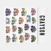 キッズモンスタモダンートラック フリースブランケット (正面(横))