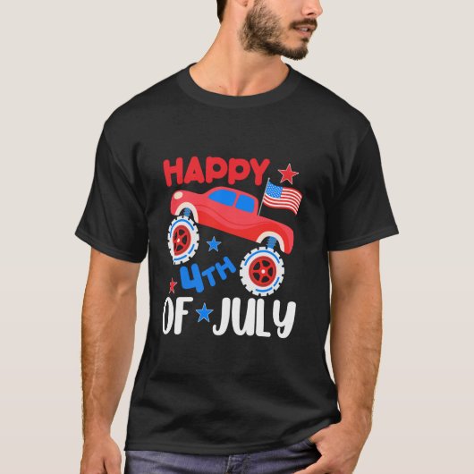 キッズモンスタートラックシャツ幼児ボーイズ米国国旗 Tシャツ (正面)