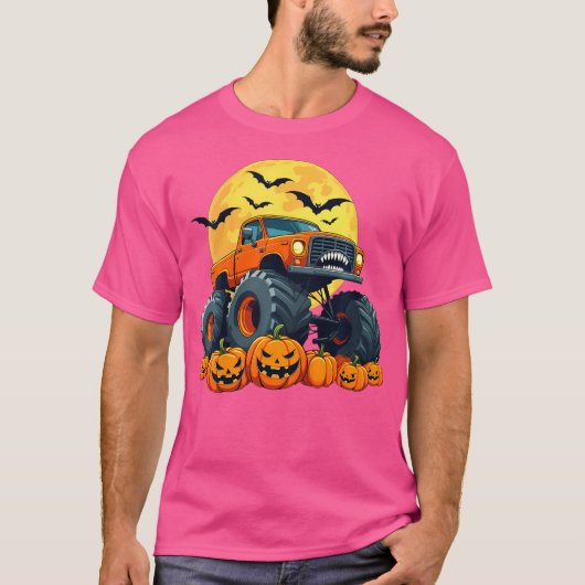 キッズモンスタートラックハロウィンパンプキンジャックOランター Tシャツ (正面)