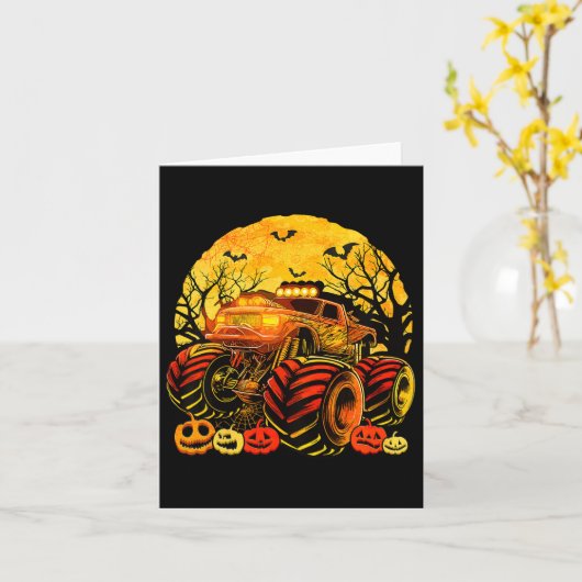 キッズモンスタートラックハロウィーンハロウィーンのカボチャのちょうちんボーイズT カード (黄色い花)