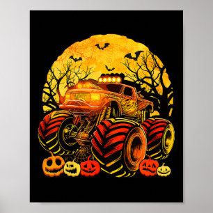 キッズモンスタートラックハロウィーンハロウィーンのカボチャのちょうちんボーイズT ポスター