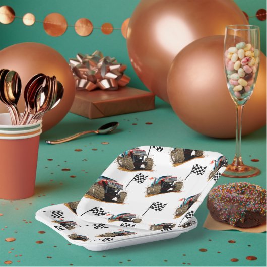 キッズモンスタートラックラリー誕生日パーティー ペーパープレート (複数)