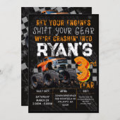 キッズモンスタートラックラリー3回目の誕生日パーティー 招待状 (正面/裏面)