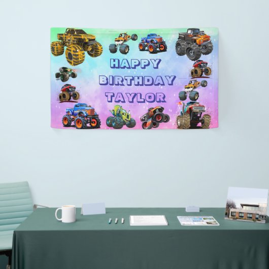 キッズモンスタートラックレースカーボーイバースデーパーティー 横断幕 (トレードショー)