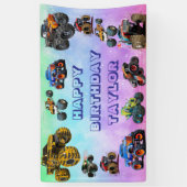 キッズモンスタートラックレースカーボーイバースデーパーティー 横断幕 (縦)