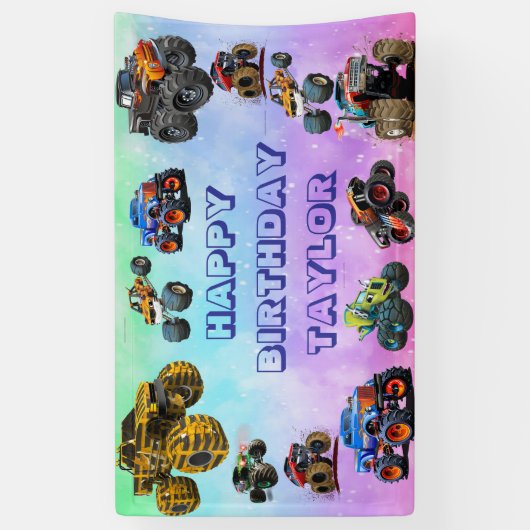 キッズモンスタートラックレースカーボーイバースデーパーティー 横断幕 (縦)