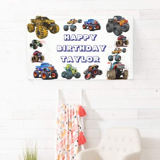 キッズモンスタートラックレースカーボーイバースデーパーティー 横断幕 (インサイチュ)