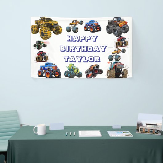キッズモンスタートラックレースカーボーイバースデーパーティー 横断幕 (トレードショー)