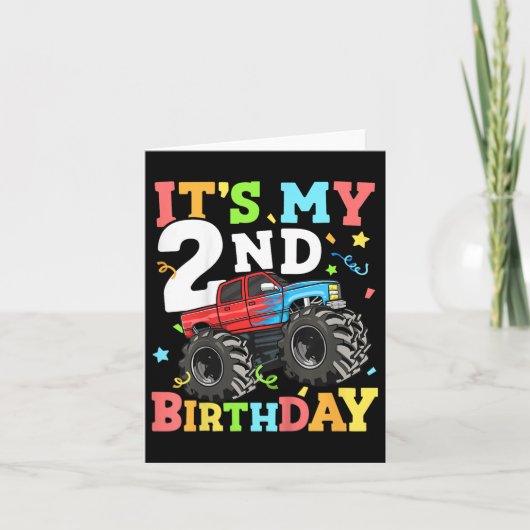 キッズモンスタートラック私の2番目の誕生日の男の子2 T カード (正面)