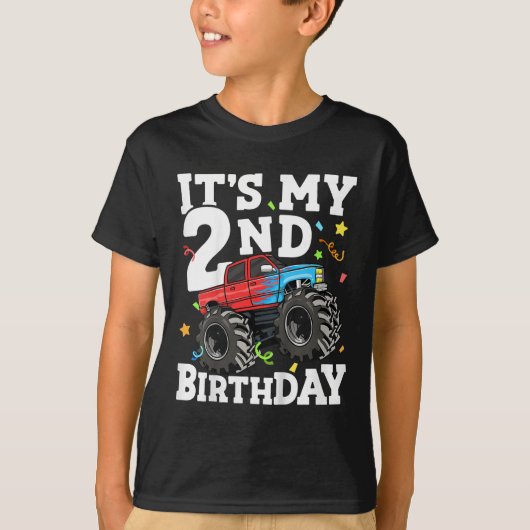 キッズモンスタートラック私の2番目の誕生日の男の子2 T Tシャツ (正面)