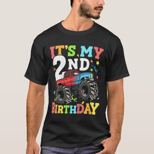 キッズモンスタートラック私の2番目の誕生日の男の子2 T Tシャツ (正面)