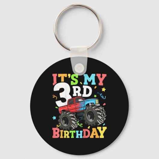 キッズモンスタートラック私の3歳の誕生日の男の子3 3 キーホルダー (正面)
