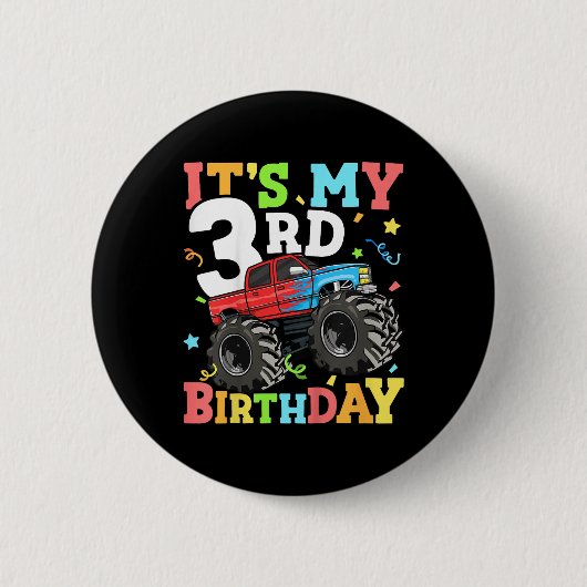 キッズモンスタートラック私の3歳の誕生日の男の子3 3 缶バッジ (正面)