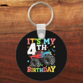 キッズモンスタートラック私の4歳の誕生日の男の子4 4歳 キーホルダー (正面)