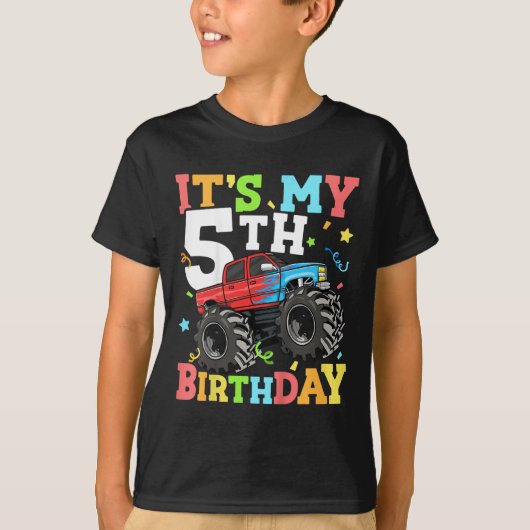 キッズモンスタートラック私の5誕生日少年5 Five Tシャツ (正面)