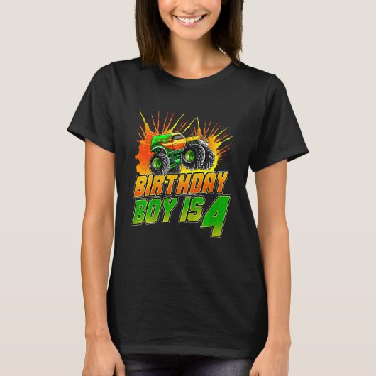 キッズモンスタートラック誕生日男の子は4子供4thバード tシャツ (正面)