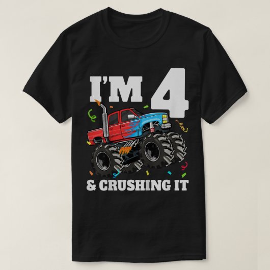 キッズモンスタートラック4thバースデーボーイ4 4年Ol Tシャツ (デザイン正面)