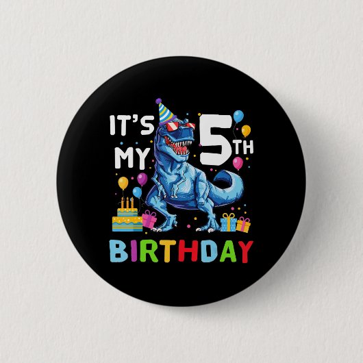 キッズモンスタートラック5歳5誕生日ボーイモ 缶バッジ (正面)