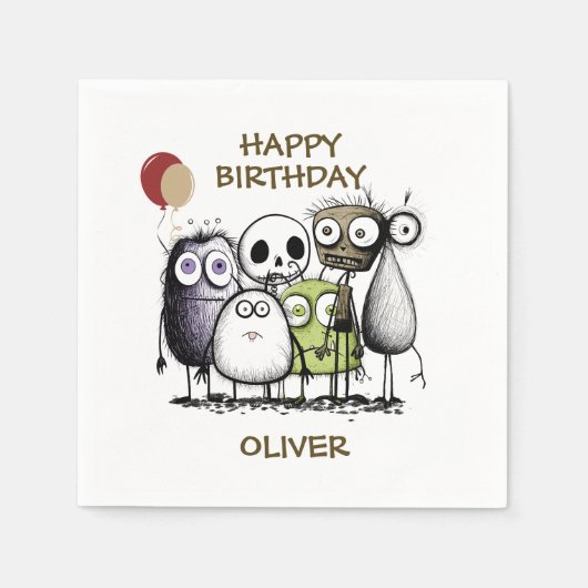 キッズモンスター誕生日 スタンダードカクテルナプキン (正面)