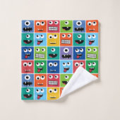 キッズモンスター顔パターカラフルンモノグラムボーイズ バスタオルセット (ウォッシュタオル)