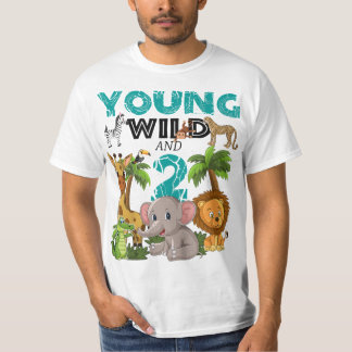 キッズヤングワイルドと2 - 2歳の誕生日サファリ動物園 Tシャツ