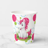 キッズユニコーンピンク誕生日メッセージ紙カップ 紙コップ (正面)