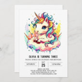 キッズユニコーン誕生日ウィムシー 招待状 (正面/裏面)