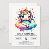 キッズユニコーン誕生日魔法 招待状 (正面/裏面)