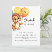 キッズライオンセージおもしろいバルーン誕生日パーティー 招待状 (スタンド正面)