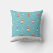 キッズライトハウスといかりパターン(青) クッション (裏面)