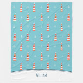 キッズライトハウスといかりパターン(青) フリースブランケット (正面)