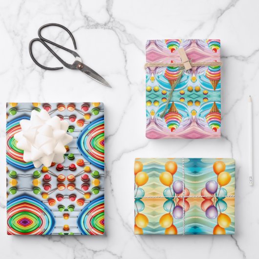 キッズラッカラフルピング紙フラットシートセット3 ラッピングペーパーシート (正面)