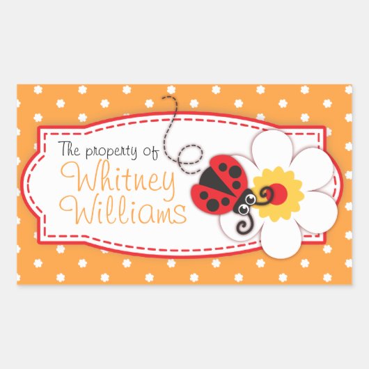 キッズラディバグブックプレートまたはid名オレンジシール 長方形シール (正面)