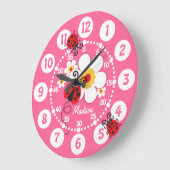 キッズラディバグ&花かわいいピンクの女の子の壁時計 ラージ壁時計 (傾斜)