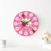 キッズラディバグ&花かわいいピンクの女の子の壁時計 ラージ壁時計 (ホーム)